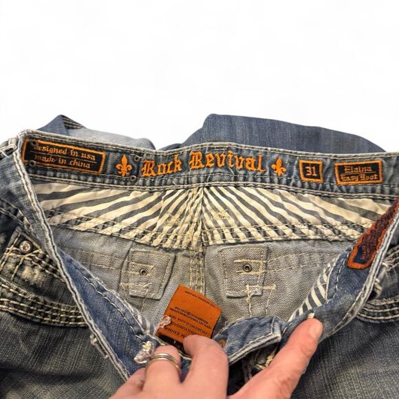 Rock Revival Elaina Easy Boot Jeans Women’s Size 31 Blue Denim Buckle Exclusive - Picture 3 of 8